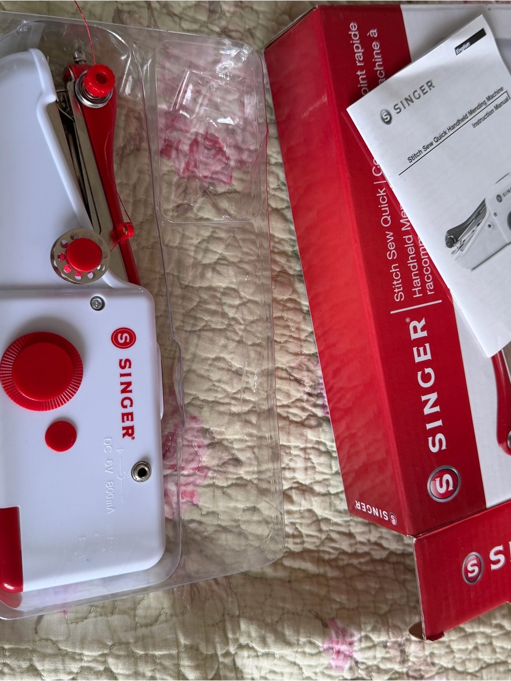SINGER White & Red Handheld Mini Sewing Machine